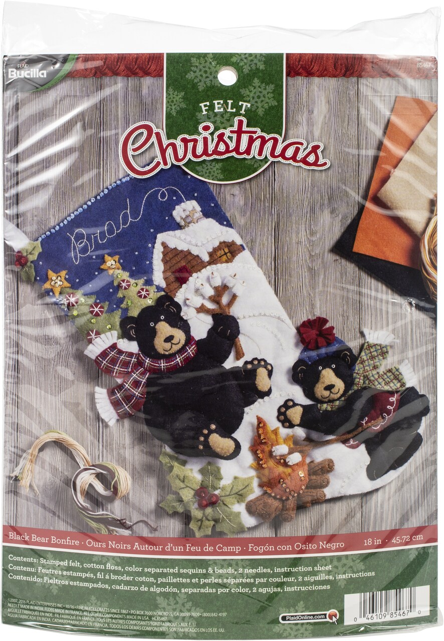 Bucilla Felt Stocking Applique Kit 18" Long-Black Bear Bonfire